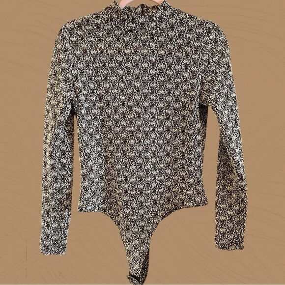 Vintage 90s textured brown and beige high neck bodysuit - Picture 1 of 10